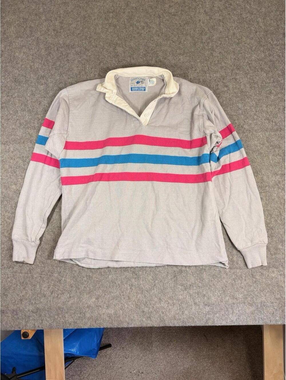 Vintage Lands End Rugby Shirt Womens XL Colorful Stripe Polo Made In USA
